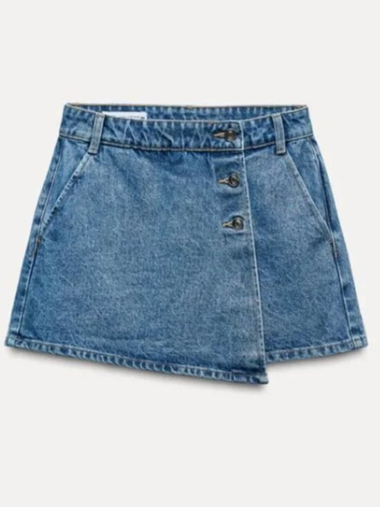 Zara Dresses & Skirts - ZARA Blue Denim Wrap Mini Skort - Size Small